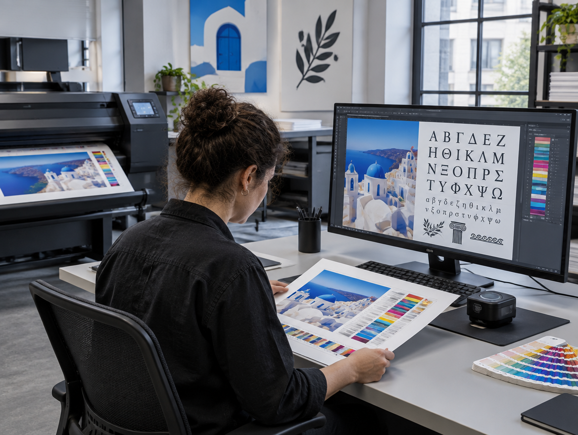 Printer reviewing a calibrated colour proof
