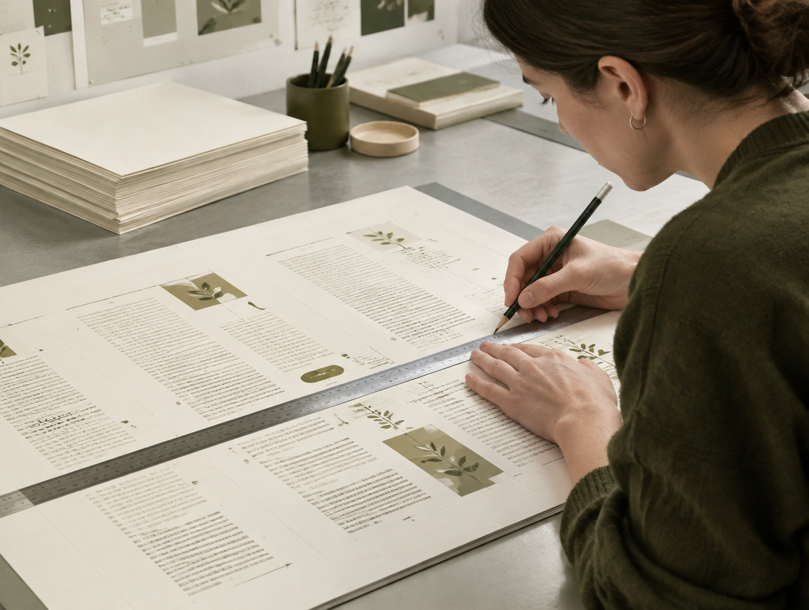 Designer marking numbered proof layout