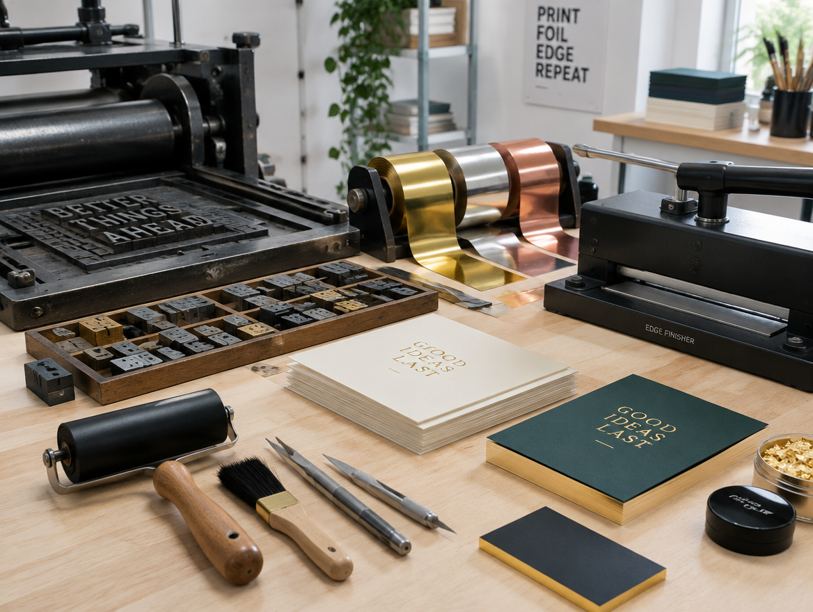 Designer checking type spacing under a daylight lamp