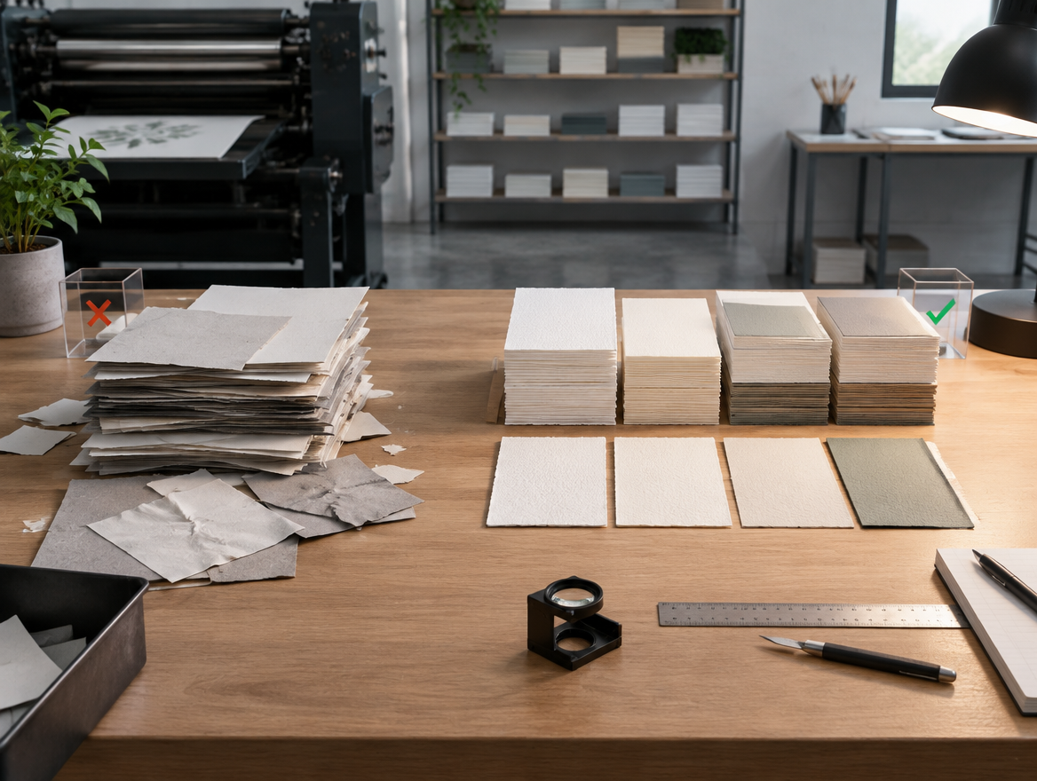 Designer and client reviewing tactile card samples