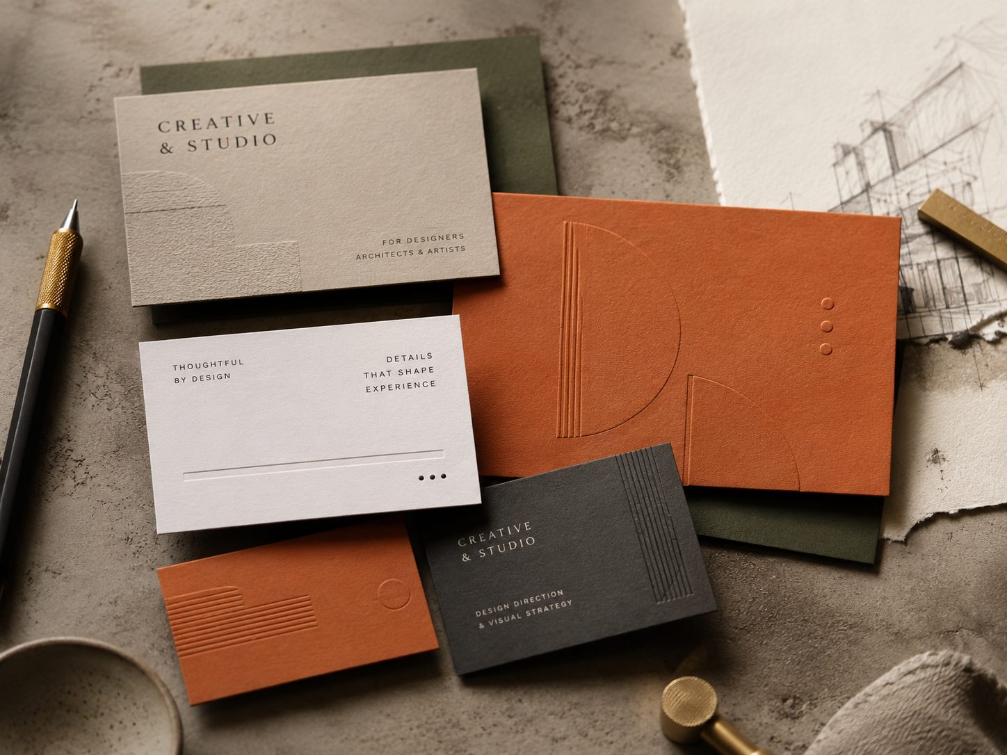 Creative studio stationery set in terracotta and kraft tones