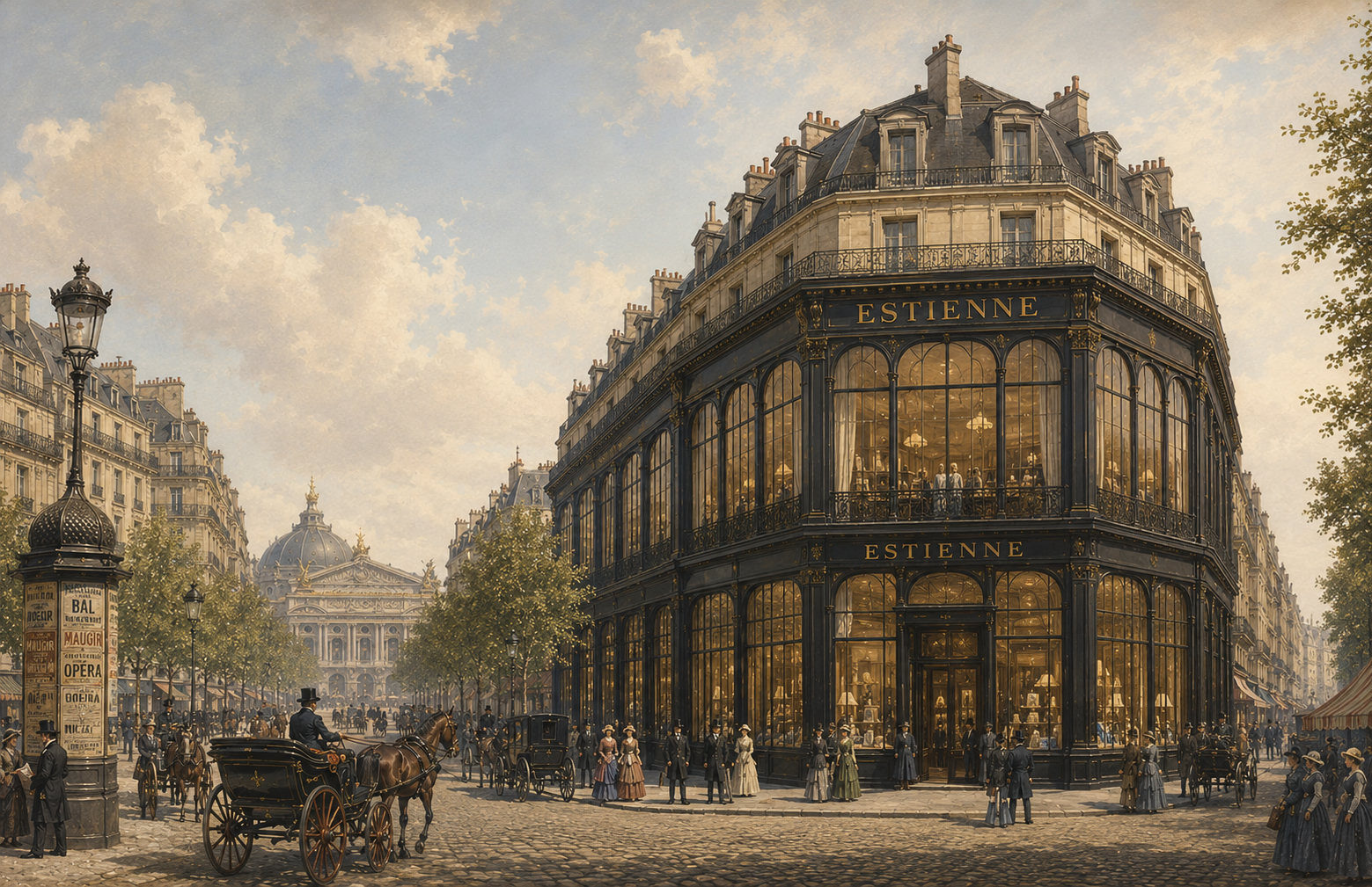 A nineteenth-century Parisian boulevard with the Estienne printing house on the corner